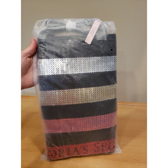 VICTORIA'S SECRET BLACK SEQUIN STRIPE WEEKENDER BAG GETAWAY CARRY ON LARGE TOTE - Picture 8 of 8